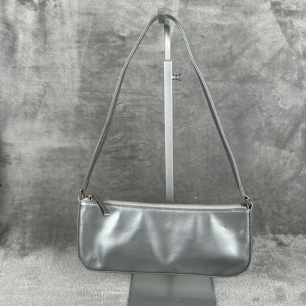 Unbranded Gunmetal Gray Metallic‎ Baguette Shoulder Bag Y2K Minimalist Purse